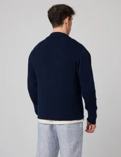 Pure Cotton Ribbed Collared Neck Cardigan