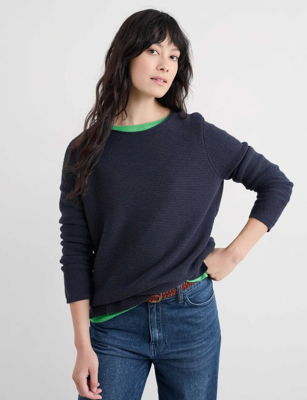 Pure Cotton Ribbed Crew Neck Relaxed Jumper