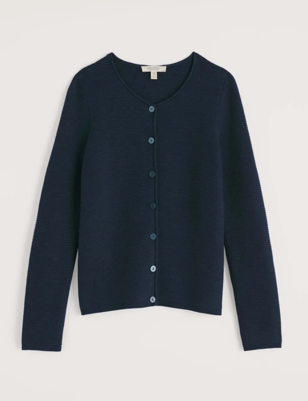 Pure Cotton Ribbed Crew Neck Cardigan