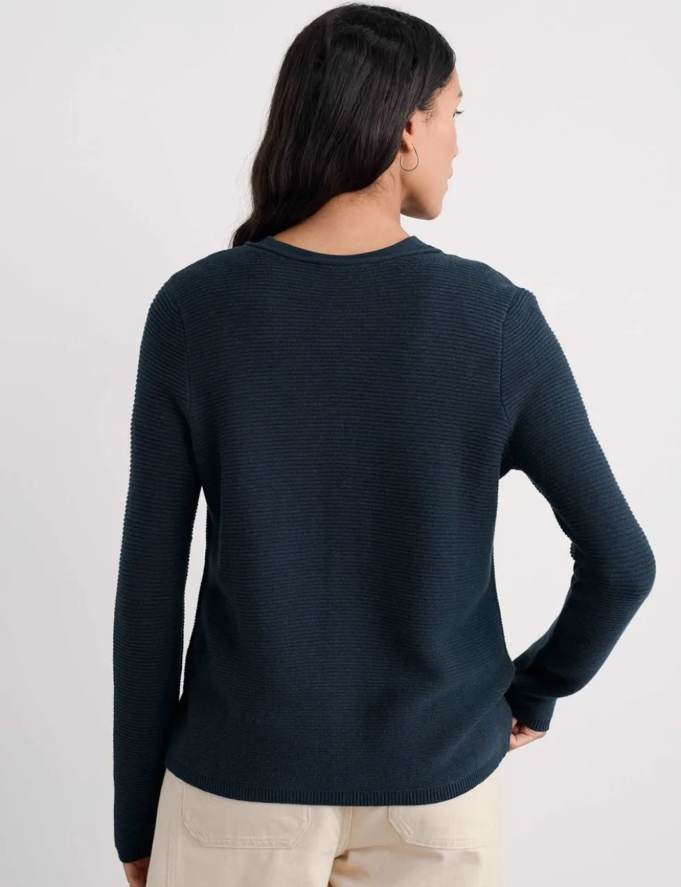 Pure Cotton Ribbed Crew Neck Cardigan