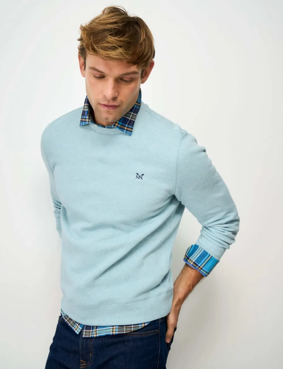 Pure Cotton Ribbed Crew Neck Jumper