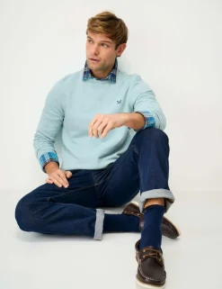 Pure Cotton Ribbed Crew Neck Jumper
