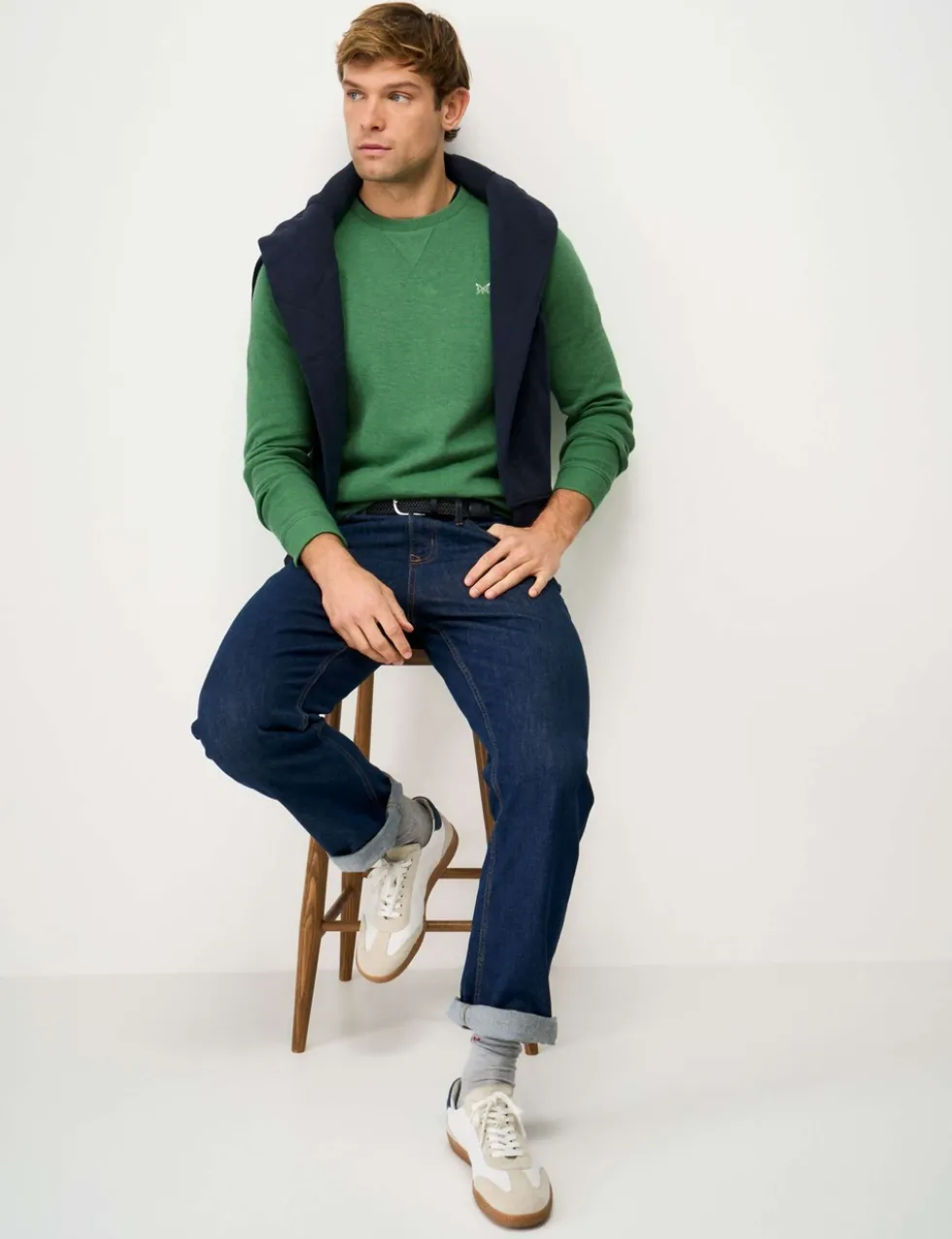Pure Cotton Ribbed Crew Neck Jumper