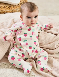Pure Cotton Ribbed Fruit Sleepsuit (0-12 Mths)