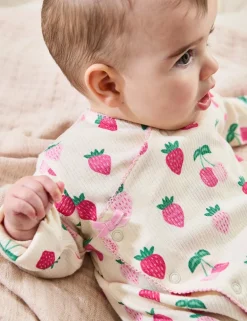 Pure Cotton Ribbed Fruit Sleepsuit (0-12 Mths)