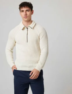 Pure Cotton Ribbed Quarter Zip Jumper