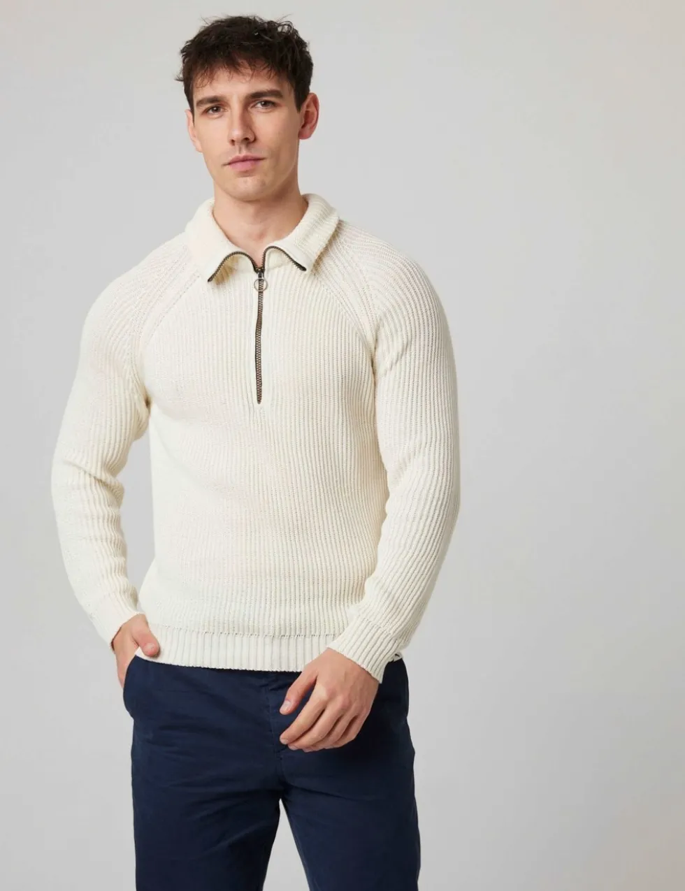 Pure Cotton Ribbed Quarter Zip Jumper