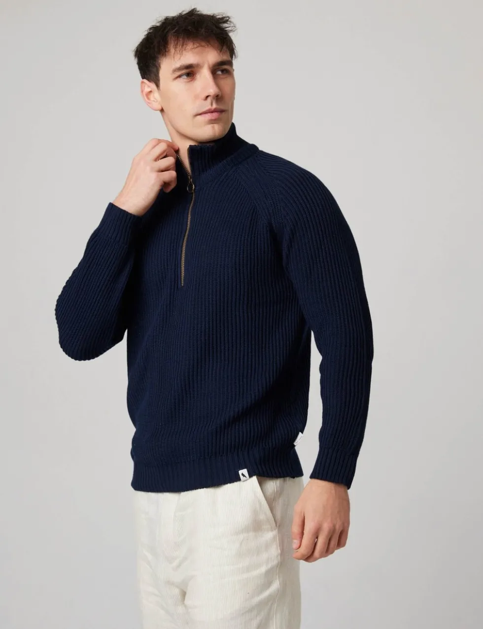Pure Cotton Ribbed Quarter Zip Jumper