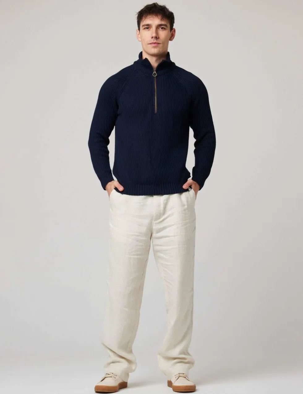 Pure Cotton Ribbed Quarter Zip Jumper