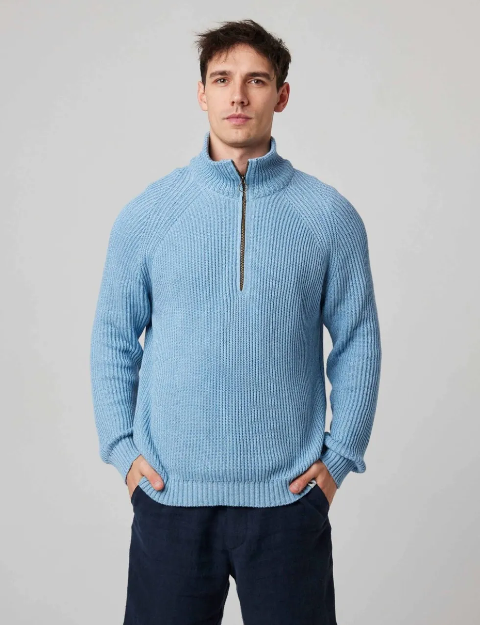Pure Cotton Ribbed Quarter Zip Jumper