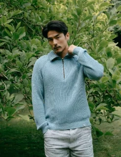 Pure Cotton Ribbed Quarter Zip Jumper