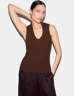 Pure Cotton Ribbed Scoop Neck Knitted Vest