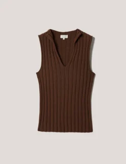 Pure Cotton Ribbed Scoop Neck Knitted Vest