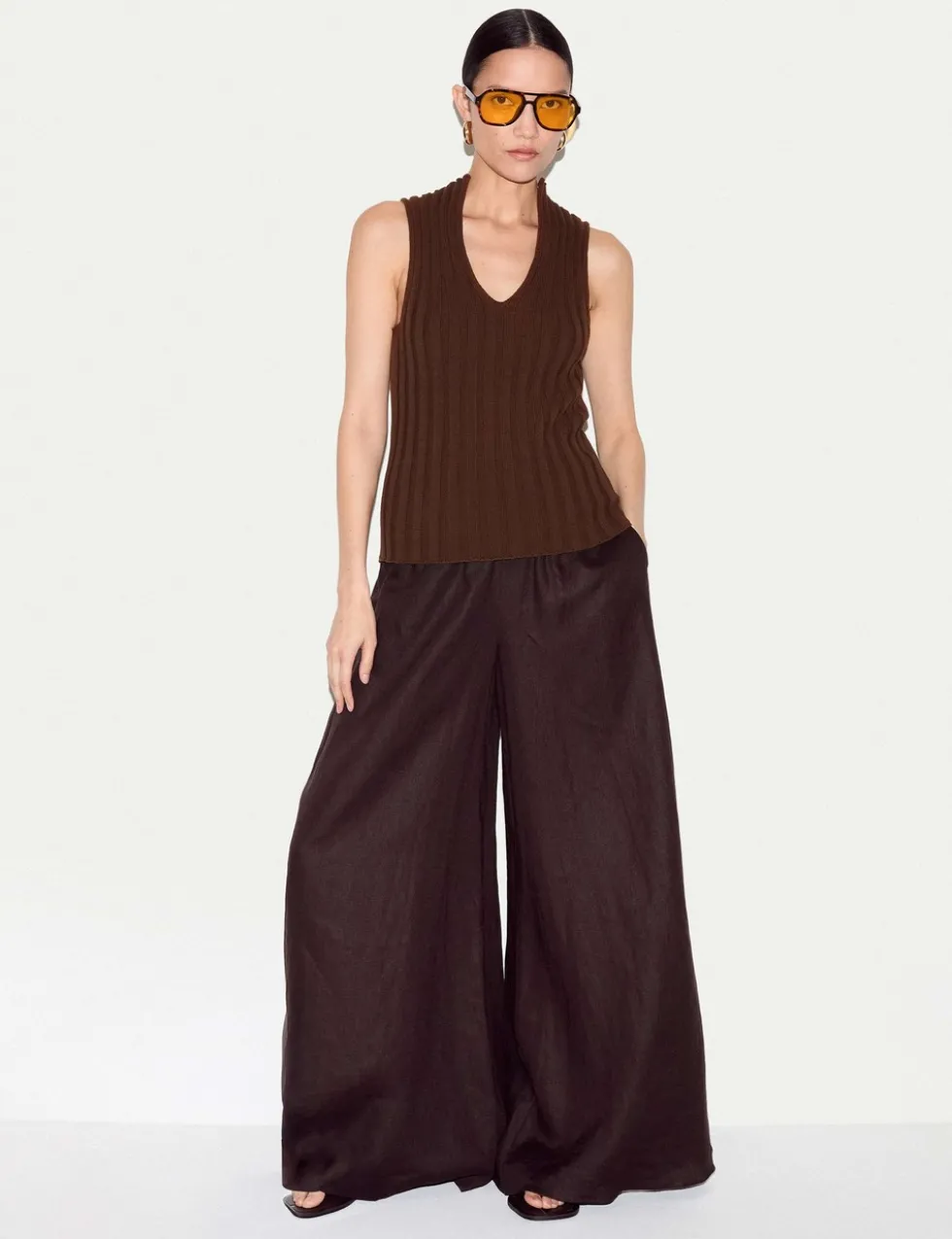 Pure Cotton Ribbed Scoop Neck Knitted Vest