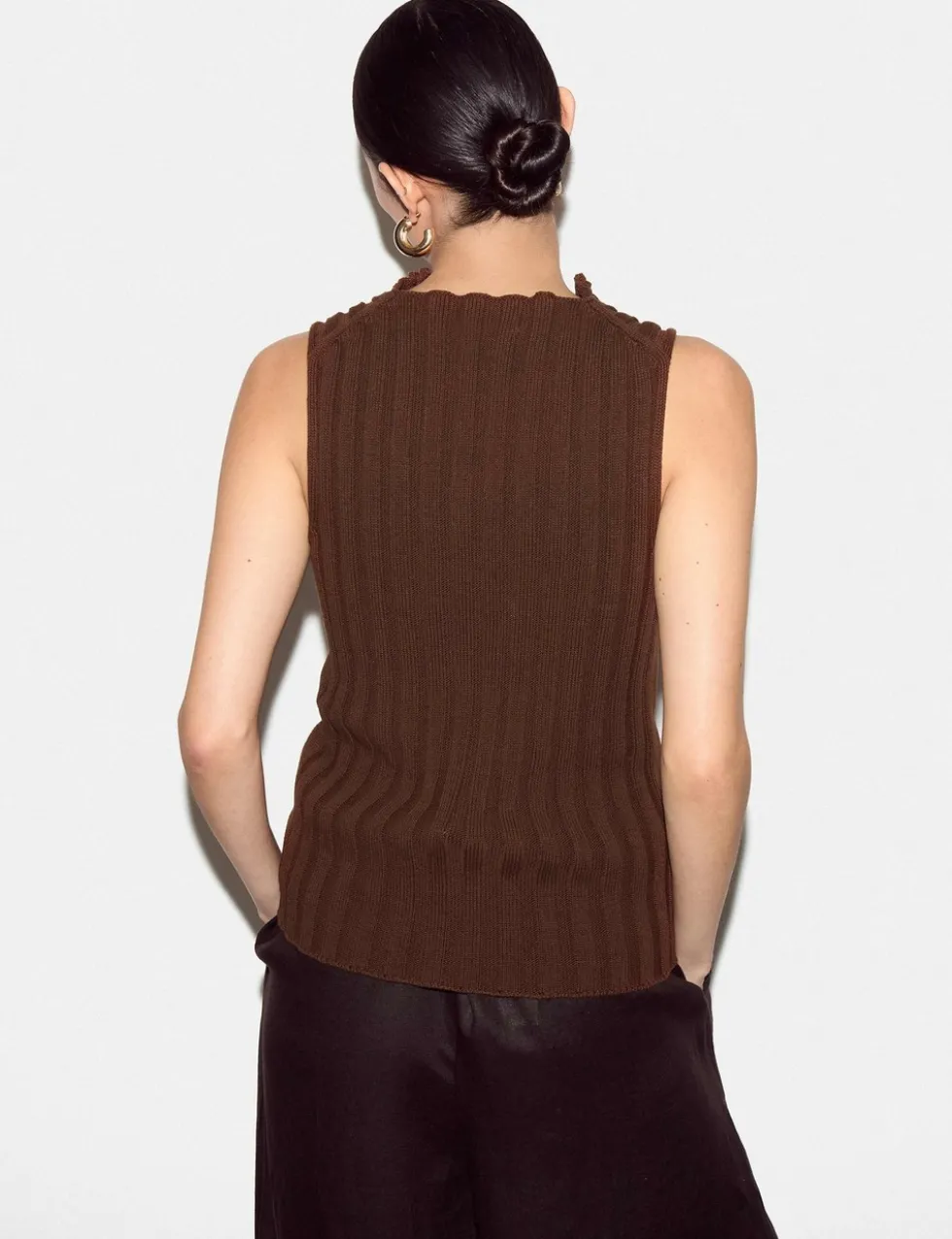 Pure Cotton Ribbed Scoop Neck Knitted Vest