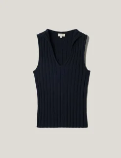 Pure Cotton Ribbed Scoop Neck Knitted Vest