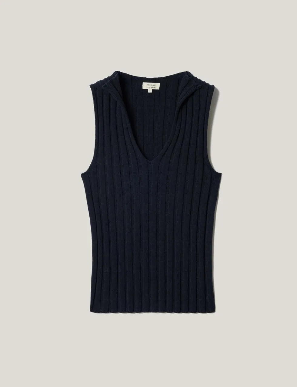 Pure Cotton Ribbed Scoop Neck Knitted Vest