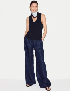 Pure Cotton Ribbed Scoop Neck Knitted Vest