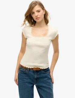 Pure Cotton Ribbed Square Neck T-Shirt