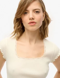 Pure Cotton Ribbed Square Neck T-Shirt