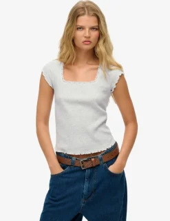 Pure Cotton Ribbed Square Neck T-Shirt
