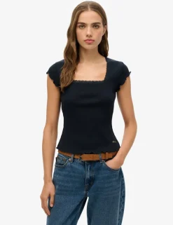 Pure Cotton Ribbed Square Neck T-Shirt