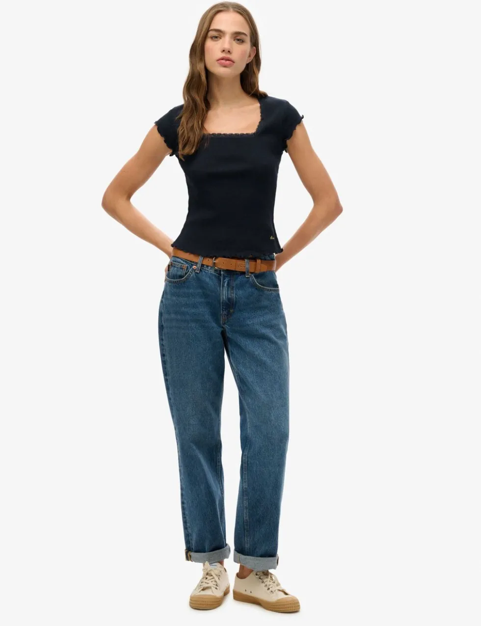 Pure Cotton Ribbed Square Neck T-Shirt