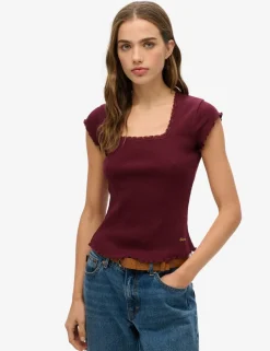 Pure Cotton Ribbed Square Neck T-Shirt