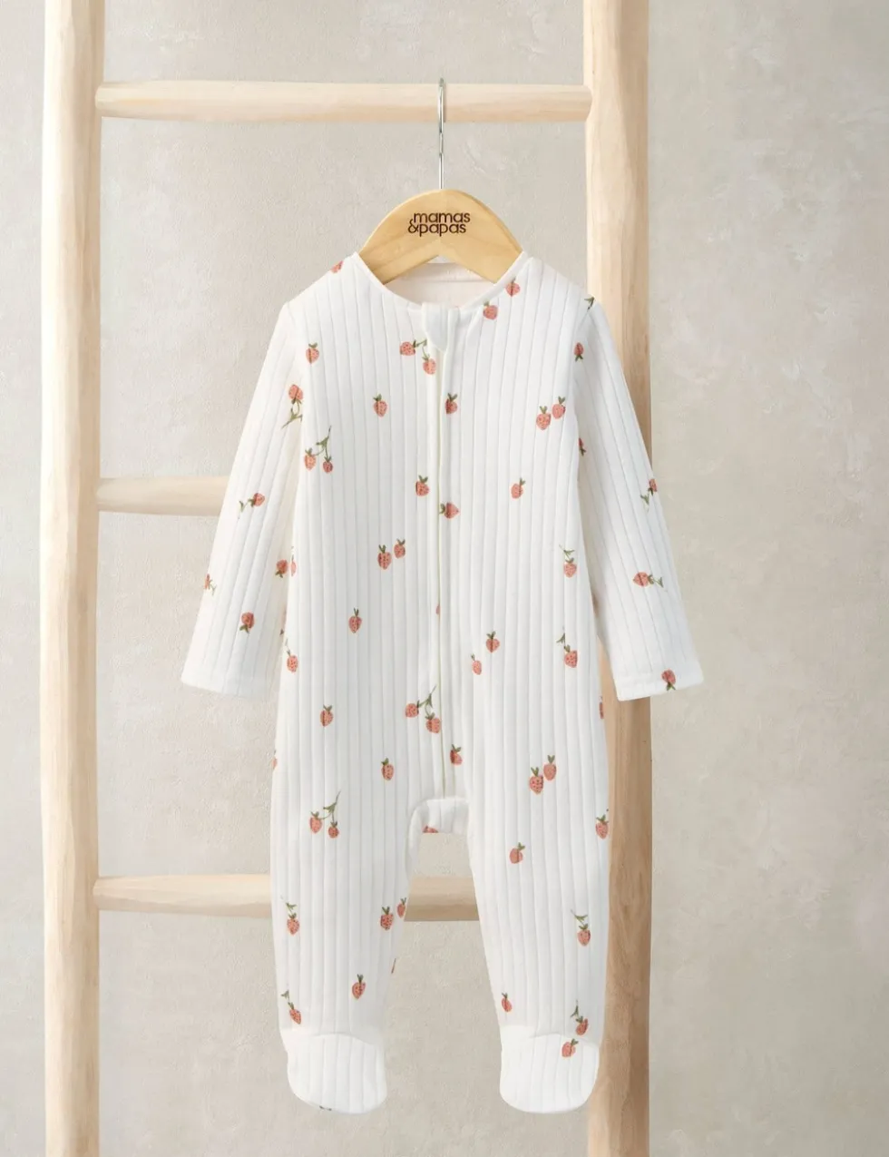 Pure Cotton Ribbed Strawberry Print Sleepsuit (6½lbs-12 Mths)