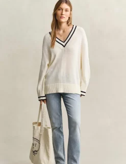 Pure Cotton Ribbed V-Neck Jumper