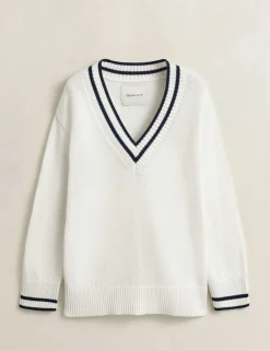 Pure Cotton Ribbed V-Neck Jumper