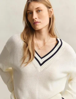 Pure Cotton Ribbed V-Neck Jumper