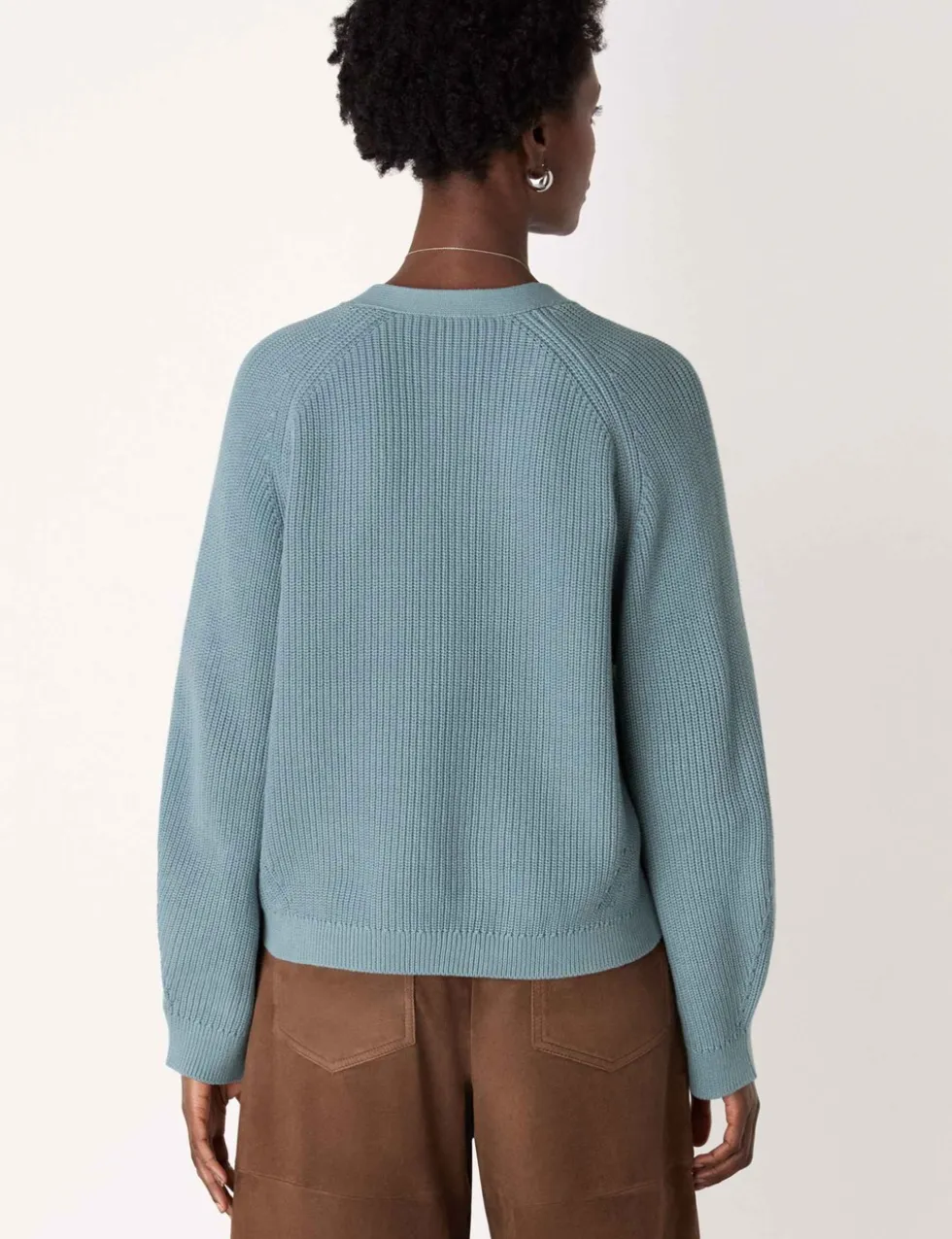 Pure Cotton Ribbed V-Neck Cardigan