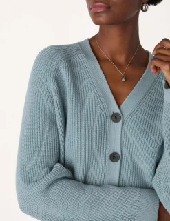 Pure Cotton Ribbed V-Neck Cardigan