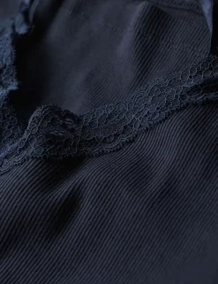 Pure Cotton Ribbed V-Neck Lace Trim Cami Top