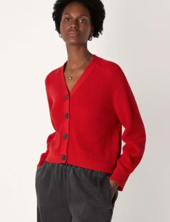 Pure Cotton Ribbed V-Neck Cardigan