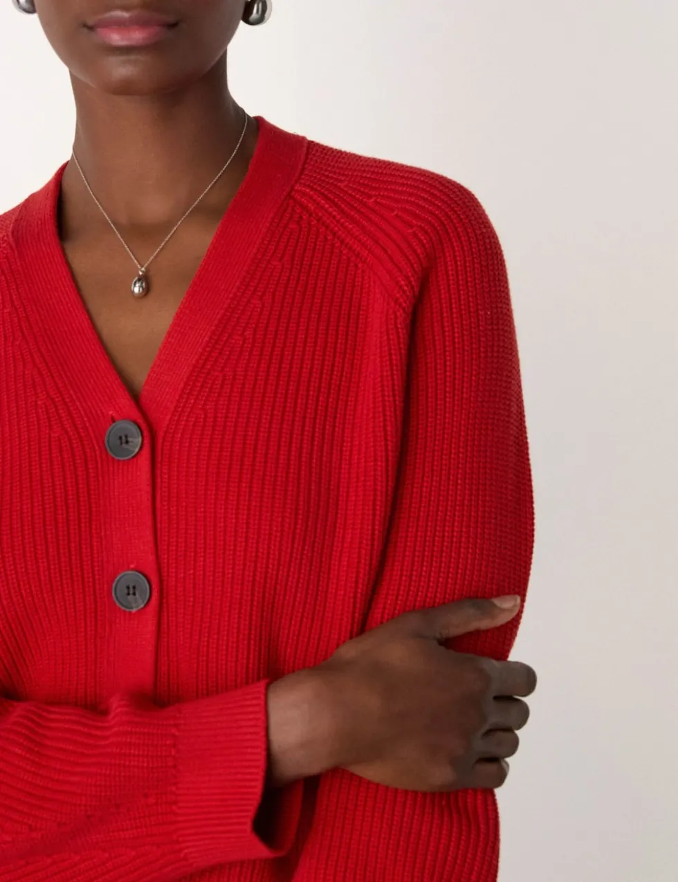 Pure Cotton Ribbed V-Neck Cardigan