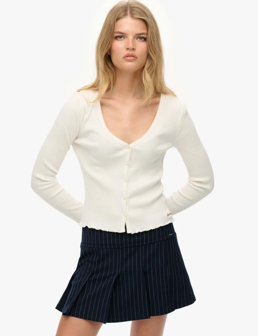 Pure Cotton Ribbed V-Neck Slim Fit Cardigan
