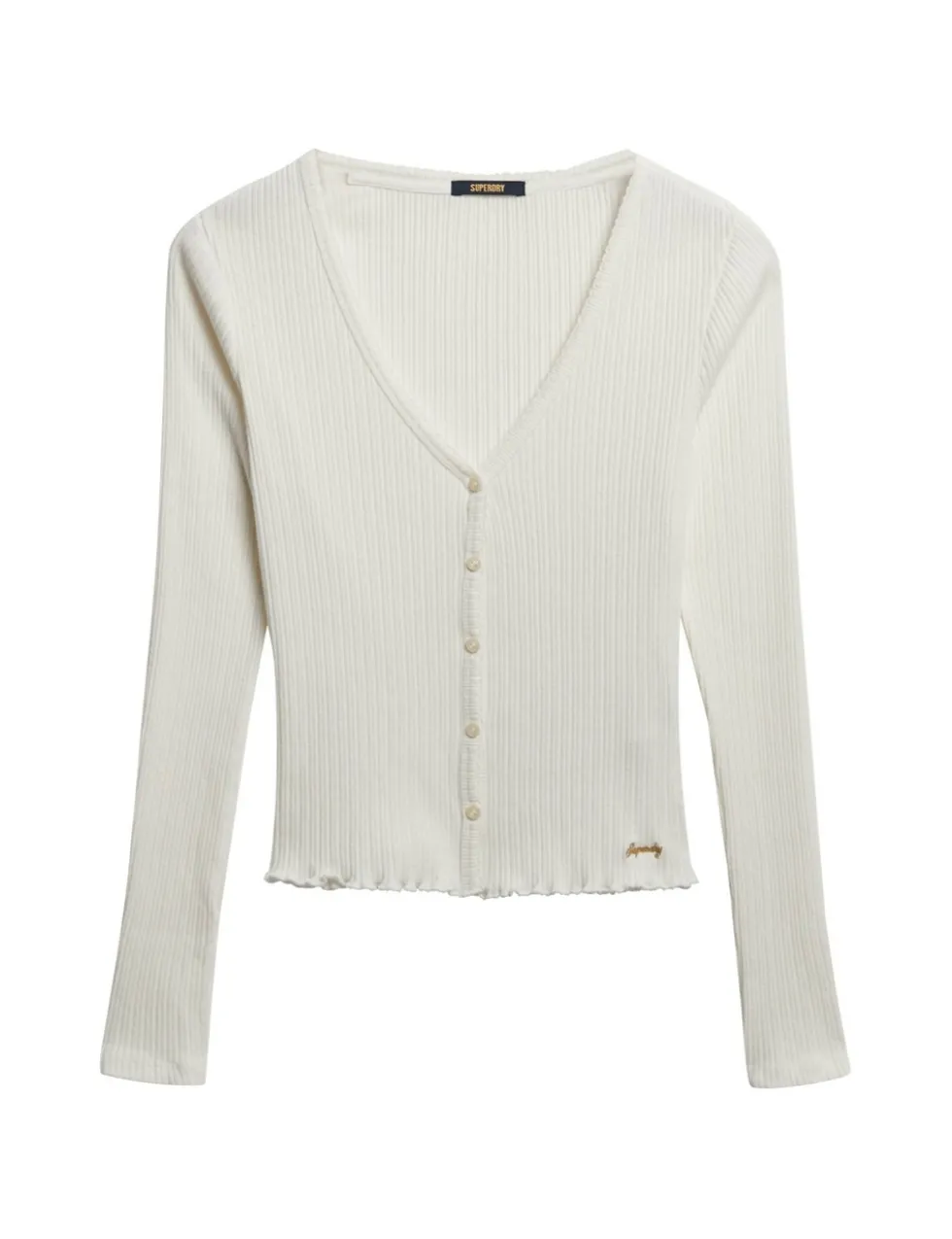Pure Cotton Ribbed V-Neck Slim Fit Cardigan