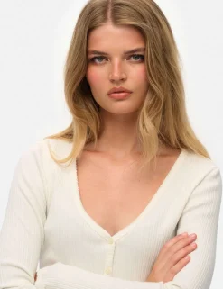 Pure Cotton Ribbed V-Neck Slim Fit Cardigan