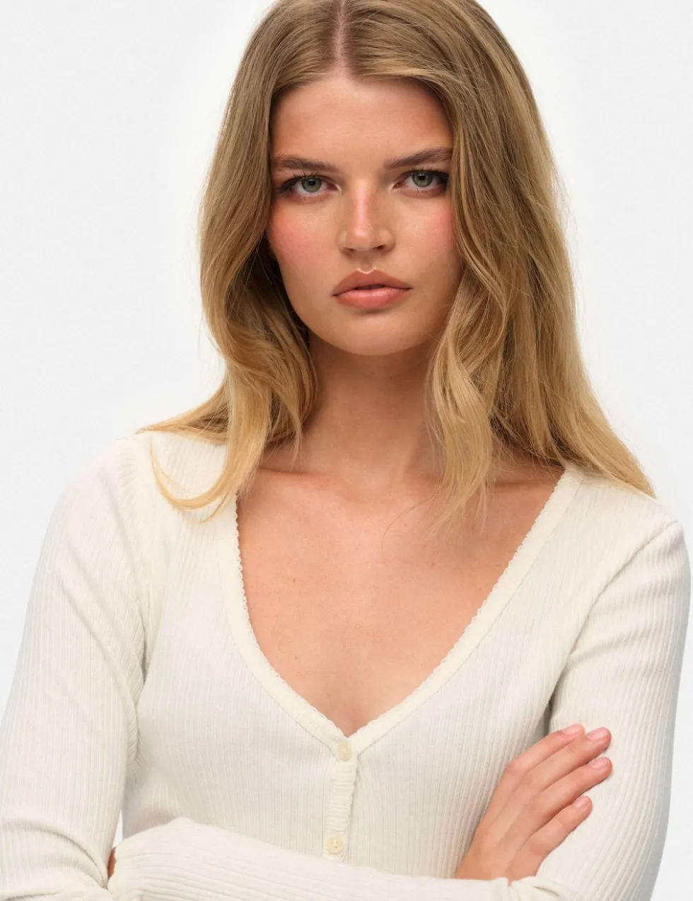 Pure Cotton Ribbed V-Neck Slim Fit Cardigan