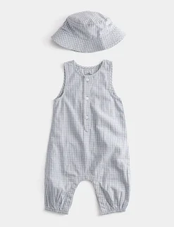 Pure Cotton Romper & Hat Outfit (7lbs-2 Yrs)