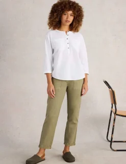 Pure Cotton Round Neck Button Detail Shirt