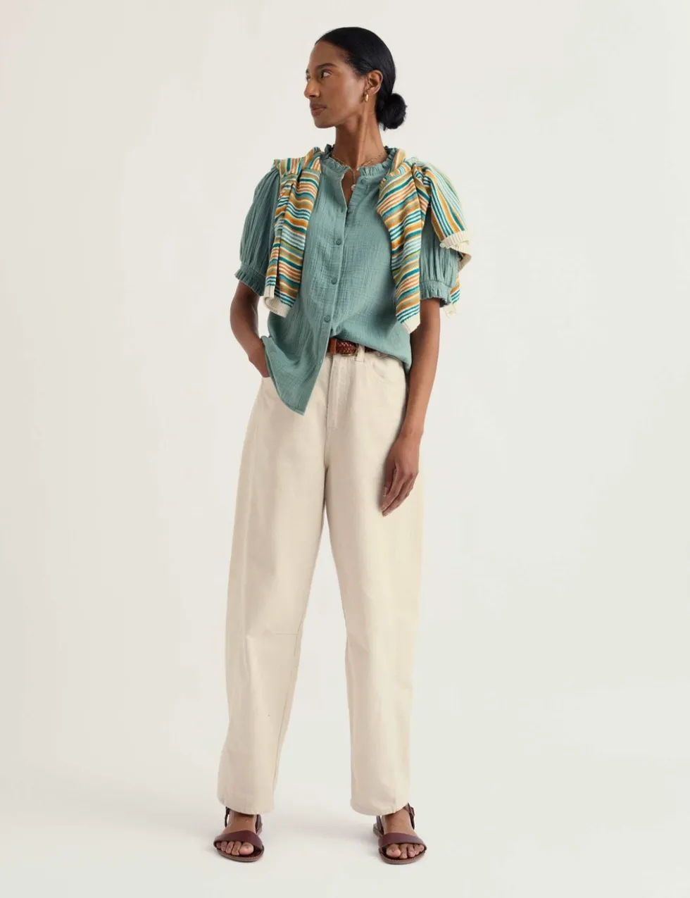Pure Cotton Round Neck Relaxed Blouse