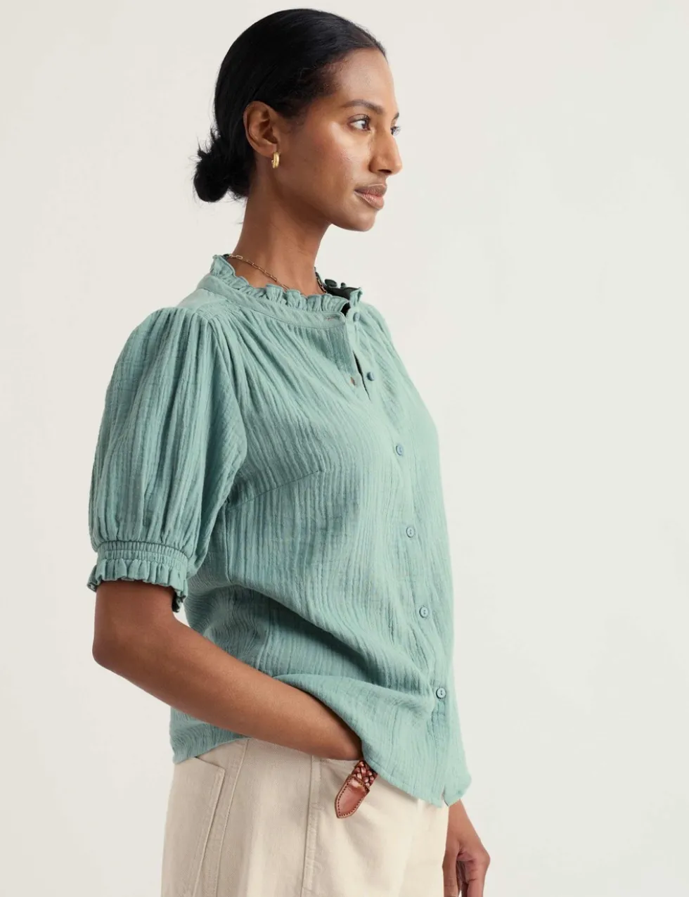 Pure Cotton Round Neck Relaxed Blouse