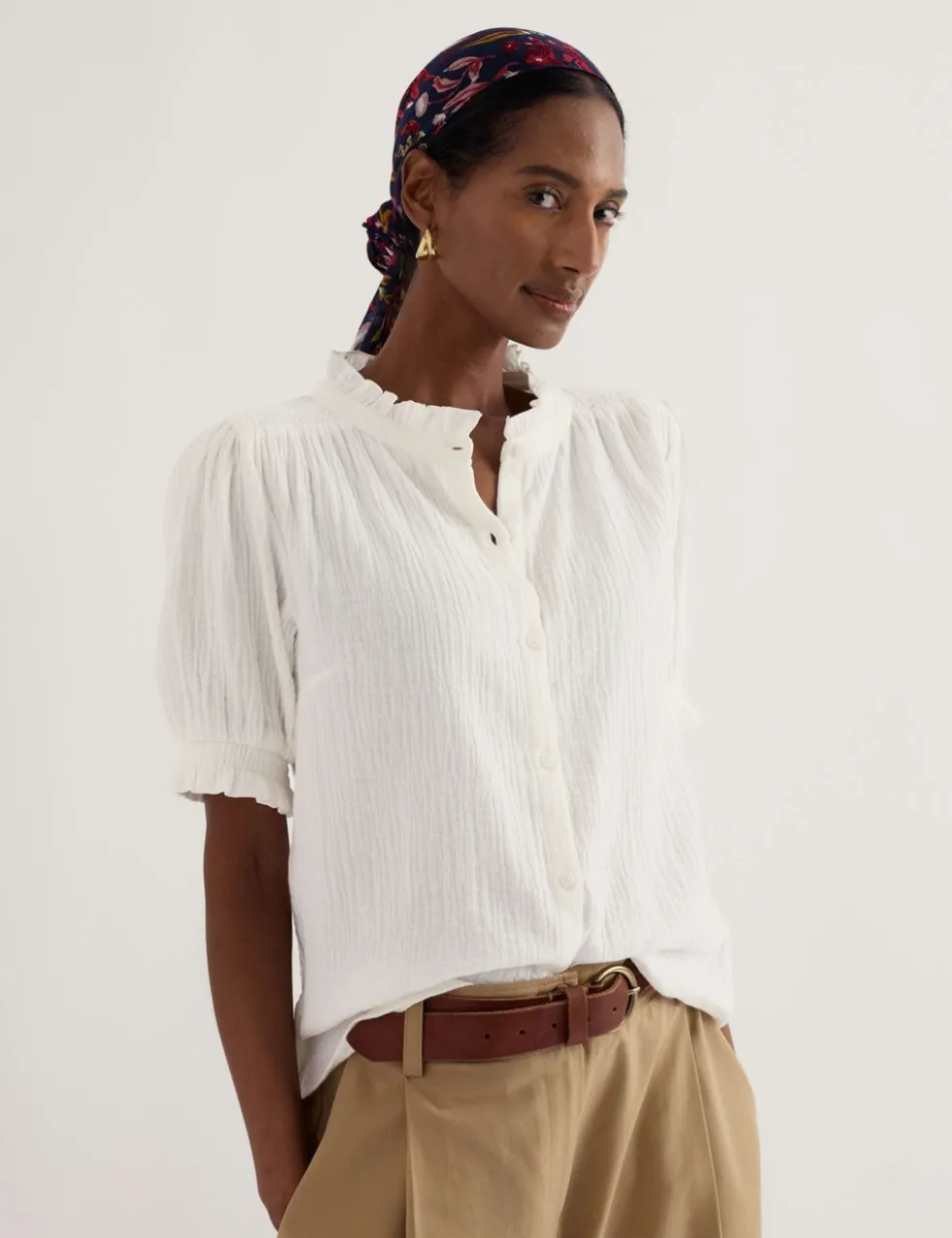 Pure Cotton Round Neck Relaxed Blouse