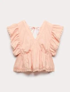 Pure Cotton Ruffle Embroidered Detail Blouse