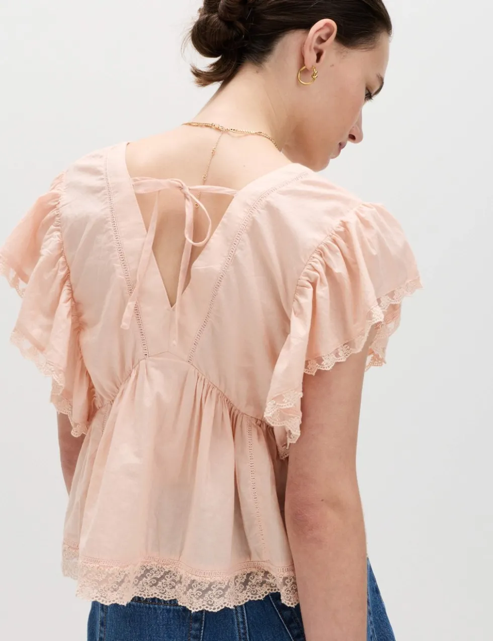 Pure Cotton Ruffle Embroidered Detail Blouse