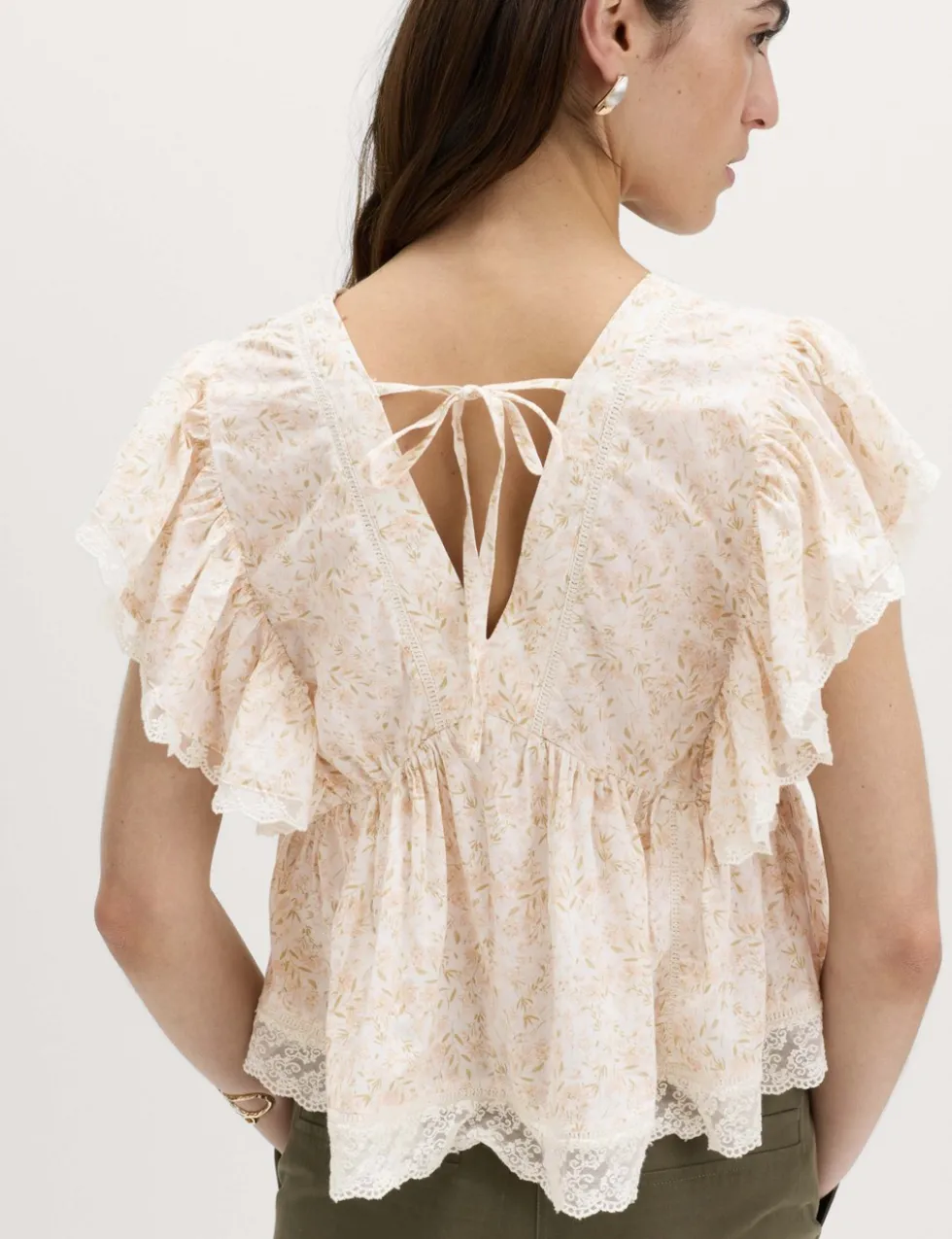 Pure Cotton Ruffle Embroidered Detail Blouse