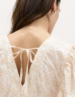Pure Cotton Ruffle Embroidered Detail Blouse